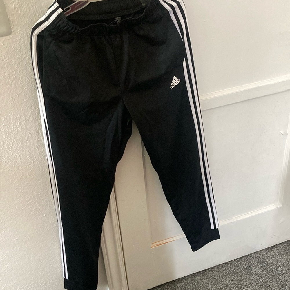Adidas small jog pants nwt black with white stripes